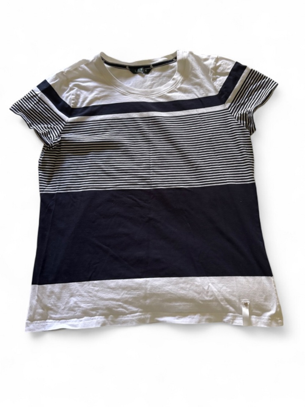 Vintage Lauren Ralph Navy and White Striped Short Sleeve Tee